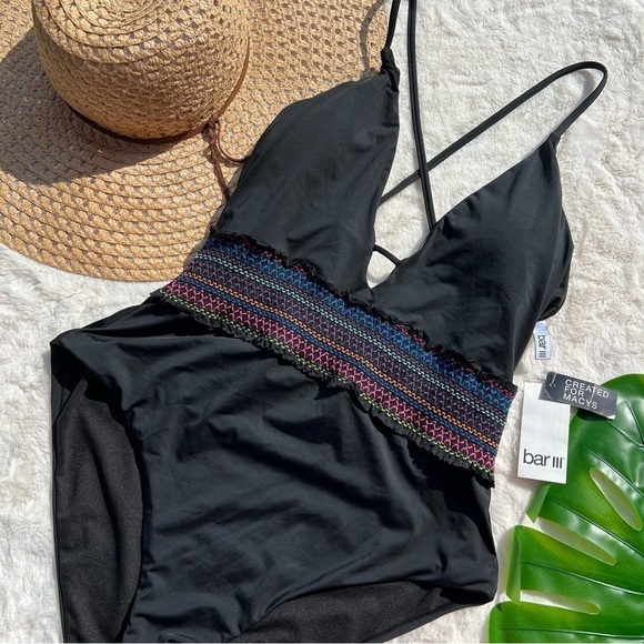 Bar III Women's Smocked Black One-Piece Swimsuit - Picture 10 of 10